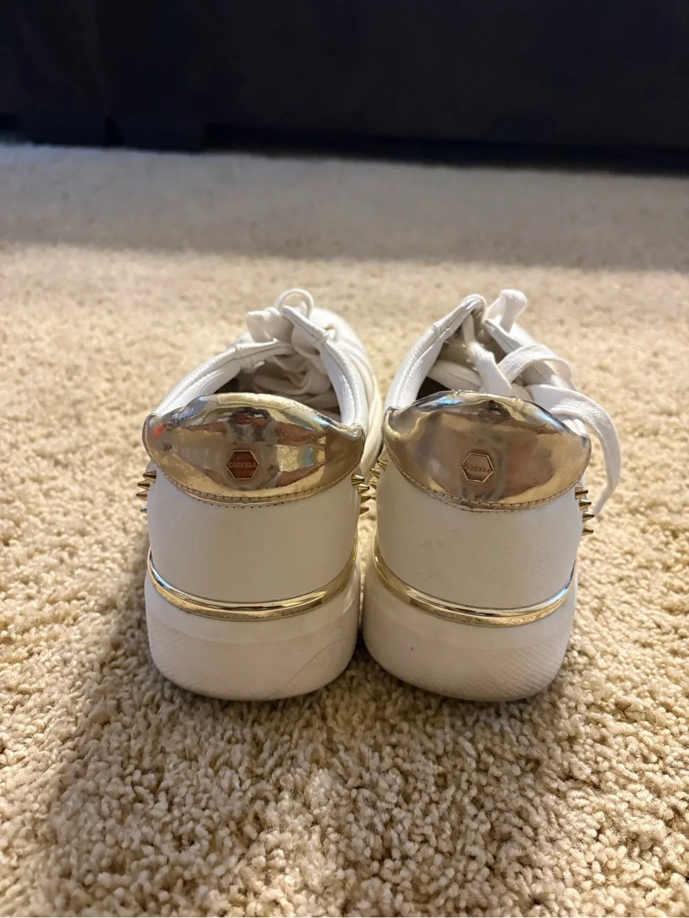 Women's White Low-Top Sneakers with Gold Stud Accents